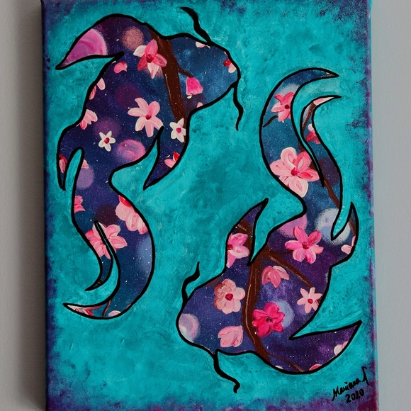 Cherry blossoms & Koi fish painting - Picture 3 of 3